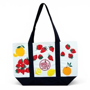 Hand Painted Trader Joe’s Canvas Tote Bag Fruit Design Strawberries Lemon Orange